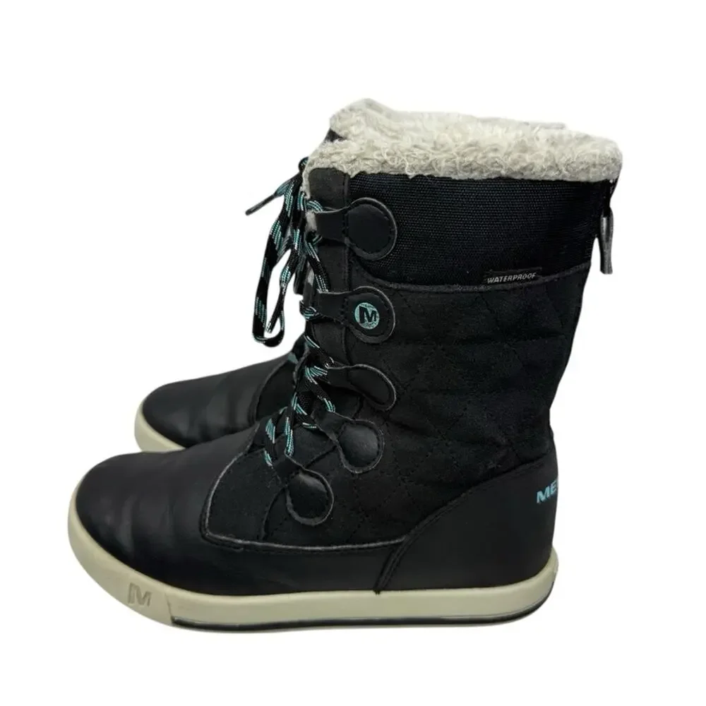 MERRELL Boots Kids Sz 2 Heidi Leather Waterproof Black Lace Up Zip Winter Snow